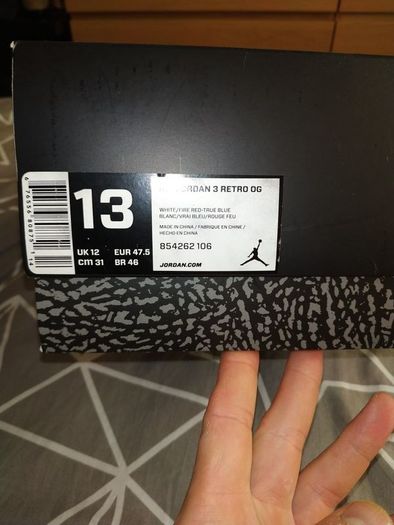 Jordan 3 true blue, UK12, EU 47,5