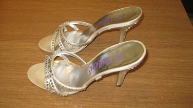 Chloe ladies champagne and diamante high heel sandals size 3 /Eu 36