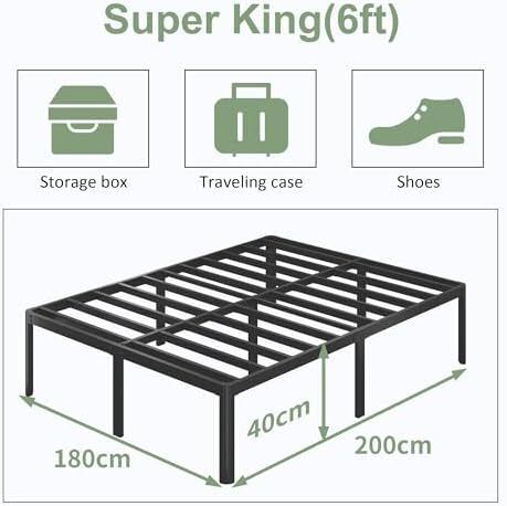 41 cm High Super King Bed Frame, 180 x 200 cm Metal Bed Frame Super King with Rounded Corner Legs