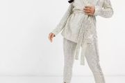 NEW, Asos Petite Champagne Sequin Jersey Wrap Blazer Jacket - Size 10