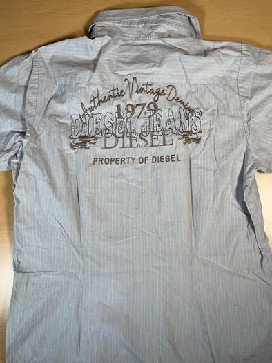 Diesel Embroidered Short Sleeve Button Up Shirt - Mens Sz M - Blue Grey Stripe