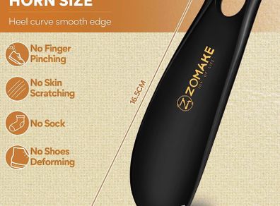 Small Shoe Horn - Plastic Shoehorn 18.5cm,Lazy Shoe Helper Short Shoe Horns With Hook For Men Women The Elderly Kids (Black)