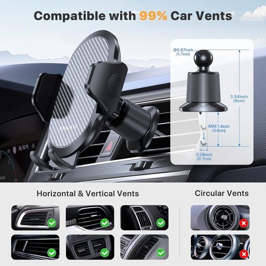 Miracase Car Phone Holder, Stable Double Steel-Hook Air Vent Car Phone Mount Cradle 360Rotation, One Button Release Mobile Phone Holder for iPhone, Galaxy, All 407 Smartphones