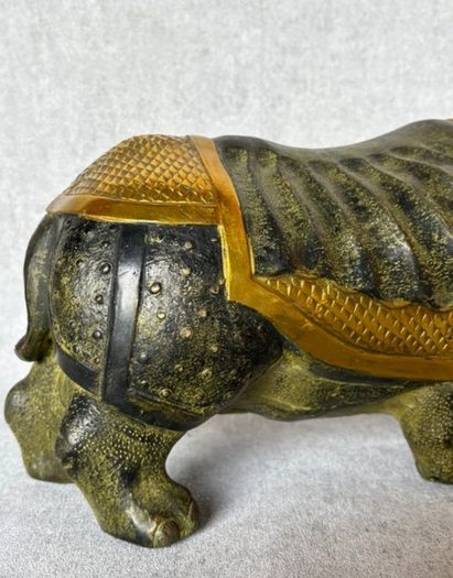 Vintage Chinese Rhinoceros (42cm/7kg) - Bronze With Gilt Accents, Stamped