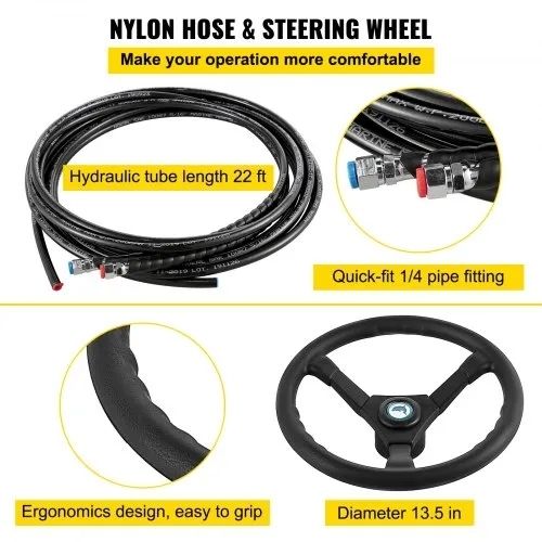 Hydraulic Outboard Steering Kit 300HP, Hydraulic Steering Kit Helm Pump,Hydraulic Boat Steering Kit with 22 Feet Hydraulic