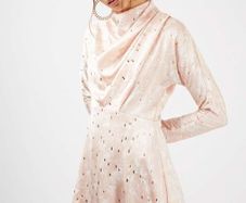 TOPSHOP pink and gold fleck cowl neck dress Sz 16UK (Fit 12-14UK) - Bnwt Rrp 100