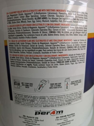Per4m Whey Hydrate 1800g: clear whey protein isolate with electrolytes