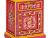 Bedside Cabinet Solid Mango Wood Pink Hand Painted