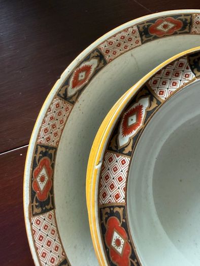 S. Hancock & Sons "Corona Ware early 20th-century British art pottery  7-piece set (6 smaller individual bowls and 1 larger serving bowl)