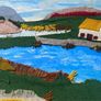 Vintage Upcycled Mixed-Media Textile & Painted Landscape Art unframed Image 2