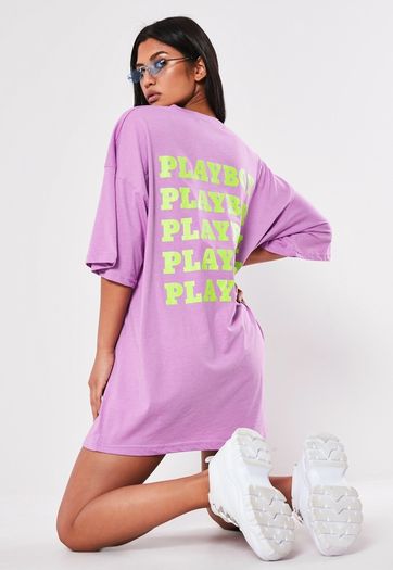 MISSGUIDED X Playboy Slogan Oversize T Shirt Dress Size 4!