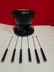 vintage cast iron fondue set in original box some wear on box