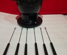 vintage cast iron fondue set in original box some wear on box