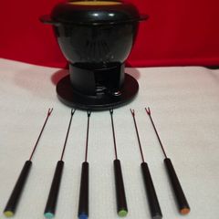 vintage cast iron fondue set in original box some wear on box
