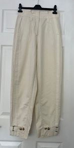 Pinko Cream Cotton Linen Blend High-Waisted Cropped Trousers - Tailored Summer Style Size 10