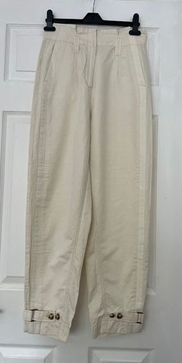 Pinko Cream Cotton Linen Blend High-Waisted Cropped Trousers - Tailored Summer Style Size 10