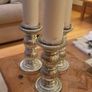 3x Silver Gilded Glass Ribbed Pilar Candle Holders with New Candles Image 2