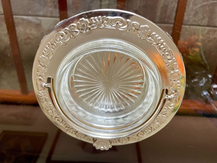 Vintage Silver Colour Roll Top Butter Dish with Glass Insert or Ornate Caviar Server