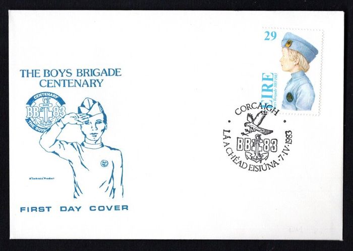 1983 Ireland Centenary of the Boys' Brigade Commemorative Stamps Corkcoin First Day Cover (FDC) with Corcaigh (Cork) Pictorial cancel