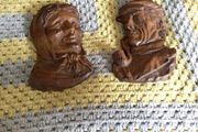 A Pair Of french vintage Wooden carved Hangemalt Man &amp; Woman wall plaques