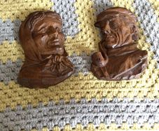 A Pair Of french vintage Wooden carved Hangemalt Man & Woman wall plaques