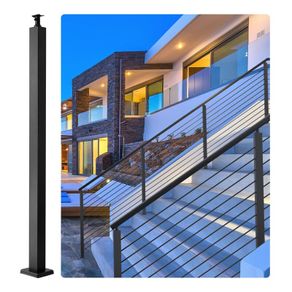 Cable Railing Post, 42" x 2" x 2" Steel Level Deck Railing Post Without Holes, SUS304 Stainless Steel Cable Rail Post, Stair Handrail Post with Horizontal and Curved Bracket, 1-Pack, Black