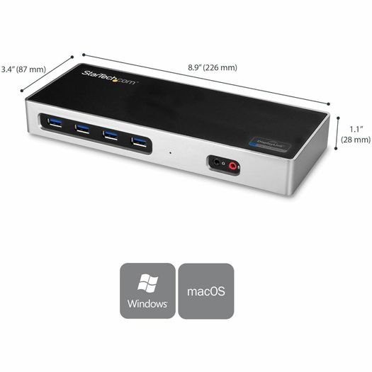 StarTech.com Dual 4K Docking Station - USB C and A (3.0) - Dual Monitor DisplayPort + HDMI Dock for Mac & Windows Laptops (DK30A2DH) , Black, Silver