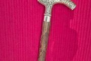 Vintage Style Brass &amp; Carved Wood Walking Cane (84cm)