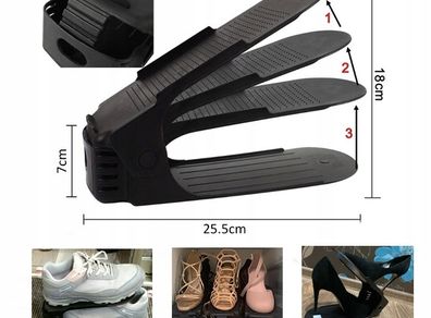 Pack of 10 Adjustable Shoe Organizers - Shoe Racks Space Saver Shoe Holder Rack  Black