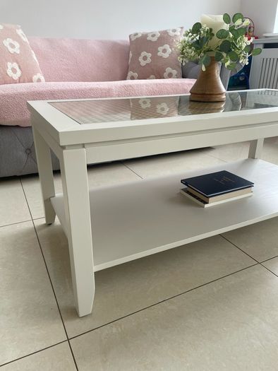 Painted coffee table with wicker effect top