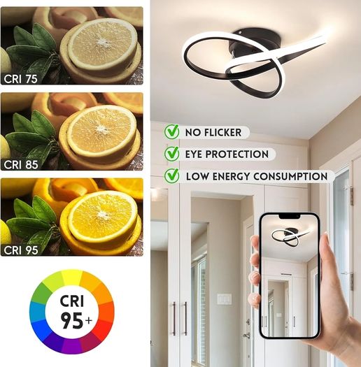 Led Ceiling Light Dimmable, Modern Led Ceiling Lamp with Remote Control, Minimalist Black Ceiling Lights for Bedroom Kitchen Living Room Dining Office Hallway - 42W, Black, 40cm, 3000K-6000K
