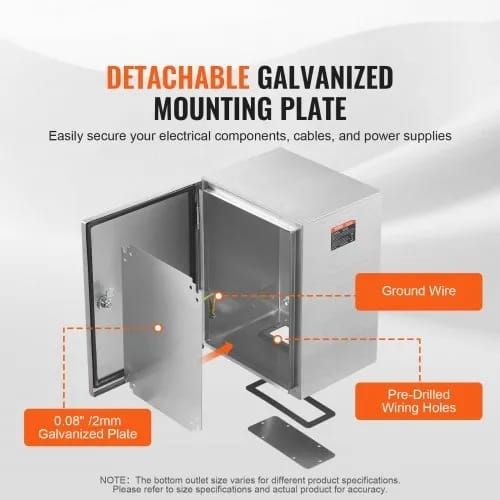 Steel Electrical Box, 40.6 x 30.5 x 15.2 cm, 304 Stainless Steel Electrical Enclosure Box, Wall-Mounted Outdoor Electrical Electronic Equipment Enclosure with Mounting Plate Hinges Lock, IP66 Waterproof