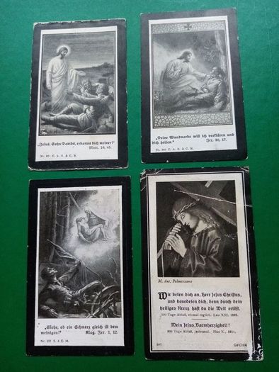 Lot of 4 Original WWI German Death Cards (Sterbebilder) 1915-1917 - Infantry & Priest