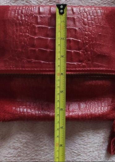 Red Italian Suede Croc-Effect Leather Crossbody Bag Clutch