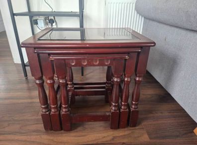 Nest of 3 mahogany tables