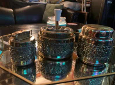 Brass retro smoking set by Erhard & Sohne Germany