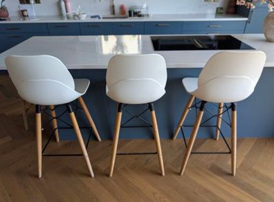 3x Shoreditch K Frame Mid-Height Kitchen Bar Stools (White & Beech)