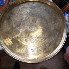 Beautiful Rare Old Very Large Brass Engraved Islamic Tray