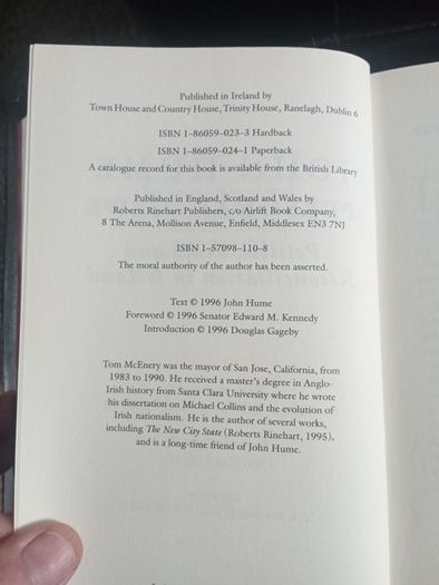 John Hume Personal Views Politics, Peace & Reconciliation
