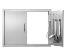 BBQ Access Door, 787x609 mm Double Outdoor Kitchen Door, Stainless Steel Flush Mount Door, Double Wall Vertical Door with Handles and Hooks