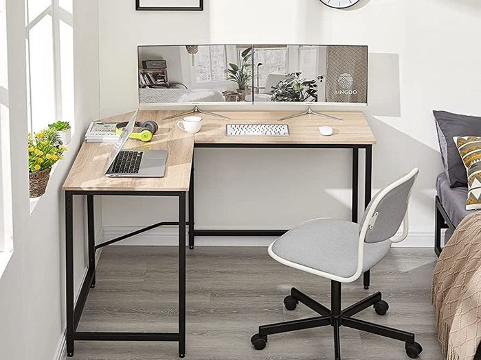 Corner Desk L Shaped Desk Sturdy Home Office PC Laptop Workstation Gaming Computer Desk Study Writing Table 128 x 108 x 75CM Easy to Assemble Simple Design Beige (FREE POSTAGE)