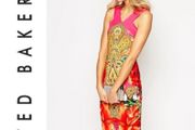 Ted Baker Valeena Paisley Toucan midi Dress Bright Pink UK 10