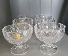 6x Crystal Stem Footed Dessert Dishes Ice Cream Bowls