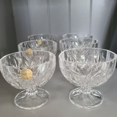 6x Crystal Stem Footed Dessert Dishes Ice Cream Bowls