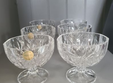 6x Crystal Stem Footed Dessert Dishes Ice Cream Bowls