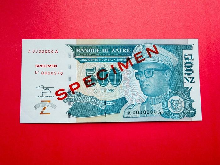 Zaire. 500  Zaires  1995  ( Specimen )  A0000000A  PICK  65AS  ( Uncirculated)