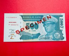 Zaire. 500  Zaires  1995  ( Specimen )  A0000000A  PICK  65AS  ( Uncirculated)