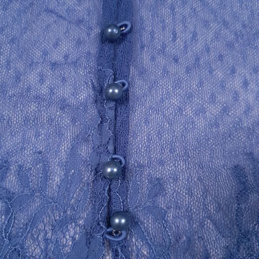 H&M Blue Sheer Floral Lace Boxy Blouse Top 8UK/36EU