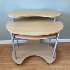 Compact 3-Tier Computer Workstation with Keyboard Tray & Castor Wheels