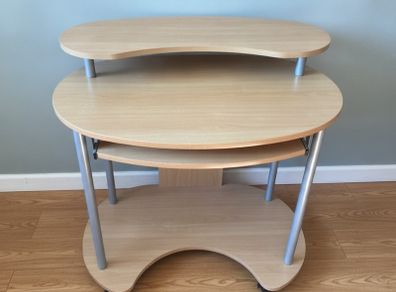 Compact 3-Tier Computer Workstation with Keyboard Tray & Castor Wheels